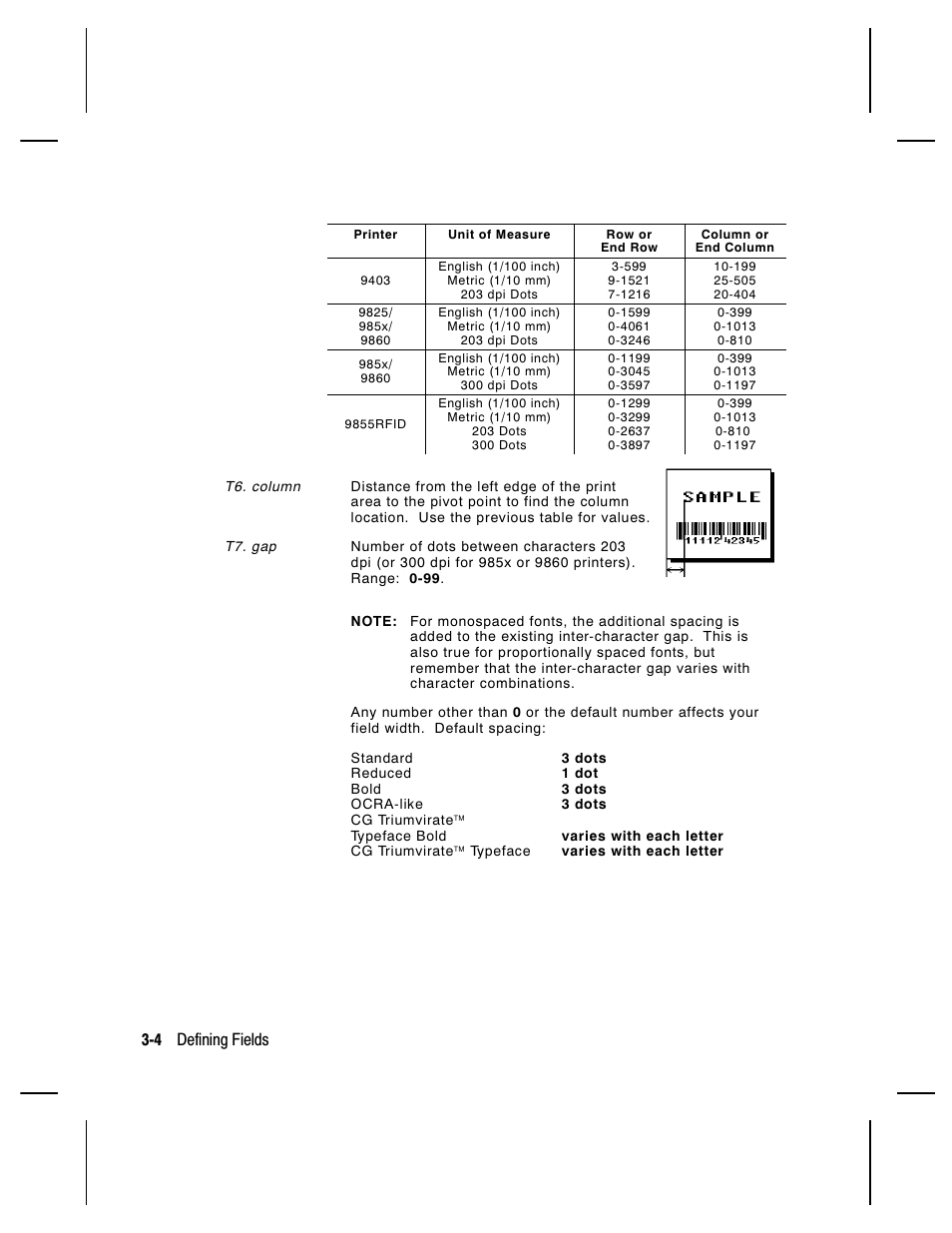 4 defining fields | Paxar Monarch 9850 User Manual | Page 70 / 322