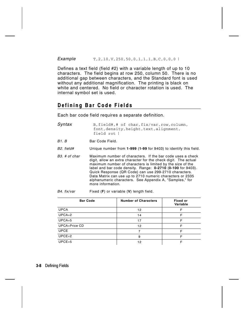 Example, 8 defining fields | Paxar Monarch 9850 User Manual | Page 74 / 322