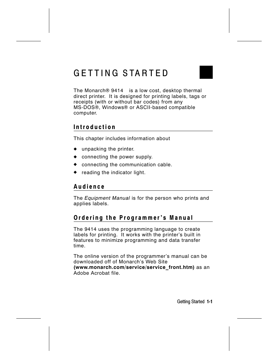 Reading the indicator light 1-7, Reading the indicator light -7 | Avery Dennison 9414 Equipment Manual User Manual | Page 5 / 36