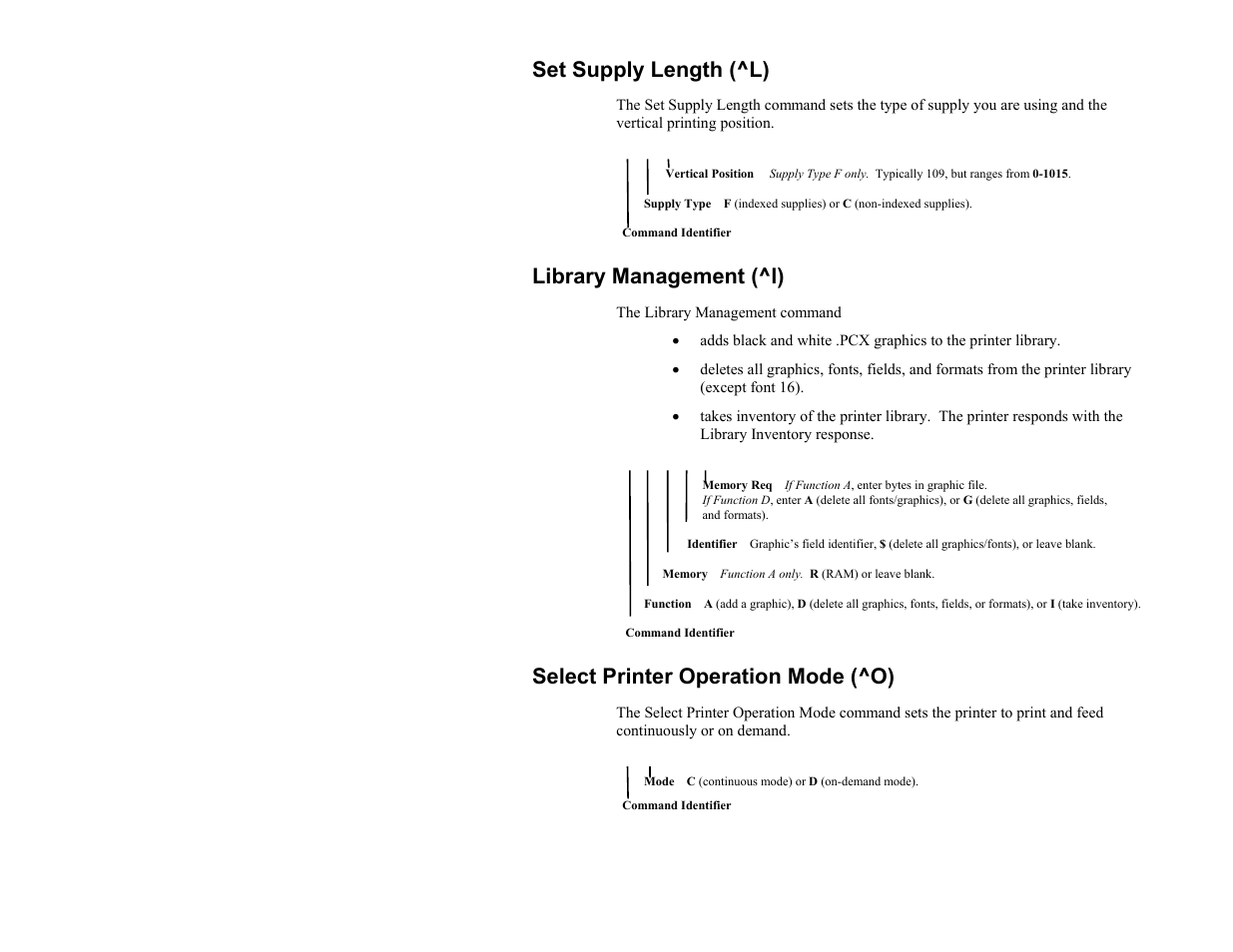 Set supply length (^l), Library management (^l), Select printer operation mode (^o) | Avery Dennison 9450 RASCAL Rev.A 1/95 Quick Reference User Manual | Page 2 / 6