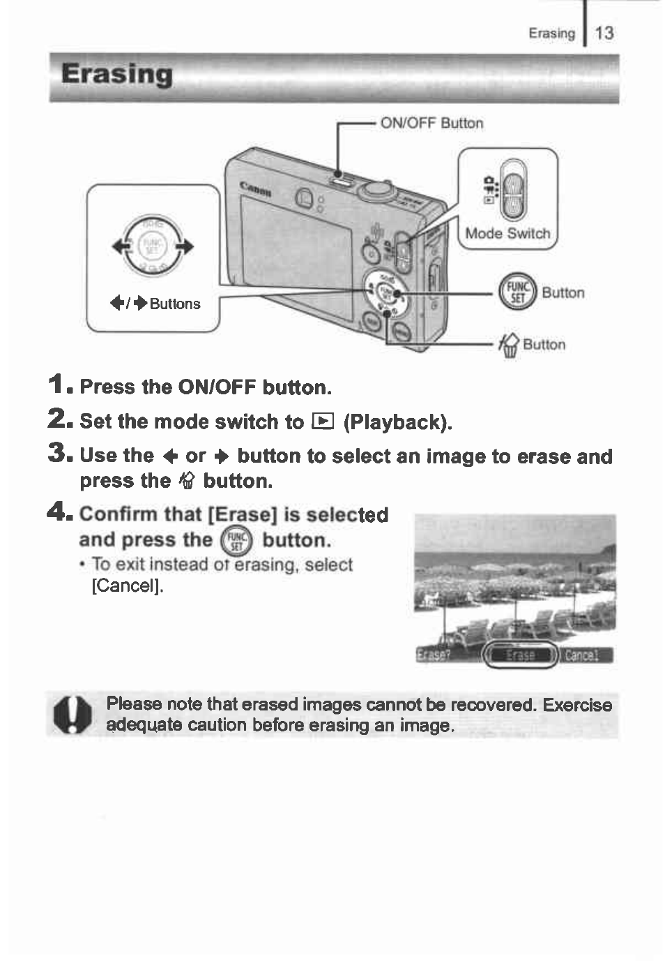 Erasing | Canon IXUS 82IS User Manual | Page 15 / 36