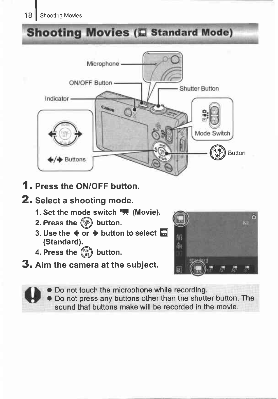 Shooting movies (d standard mode), Shooting movies (d, Standard mode) | Canon IXUS 82IS User Manual | Page 20 / 36