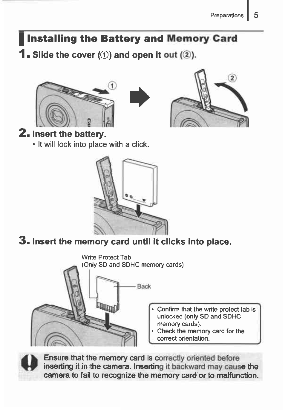 Slide the cover ((d) and open it out ((d), D). 2 | Canon IXUS 82IS User Manual | Page 7 / 36