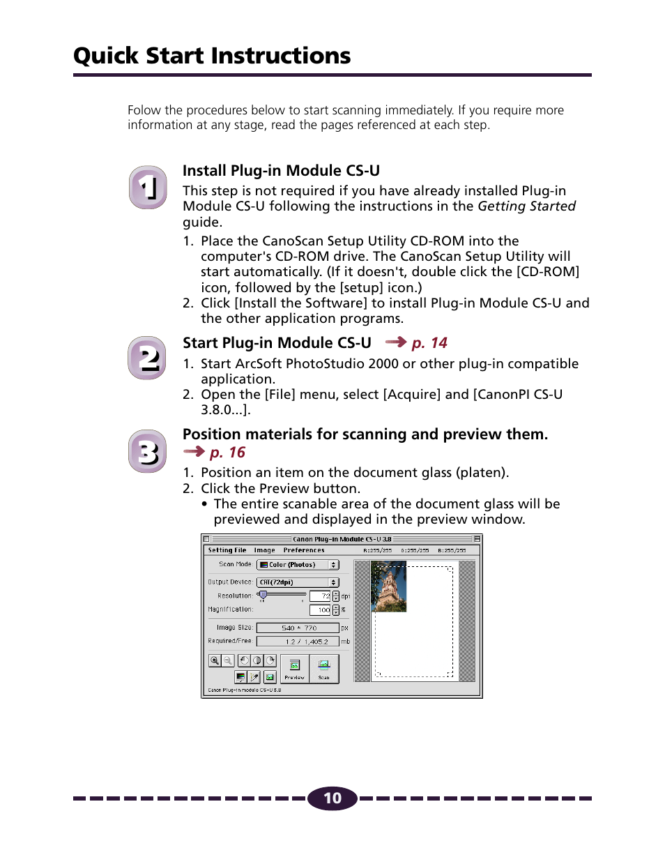 Quick start instructions, P. 10 | Canon N650U User Manual | Page 10 / 67