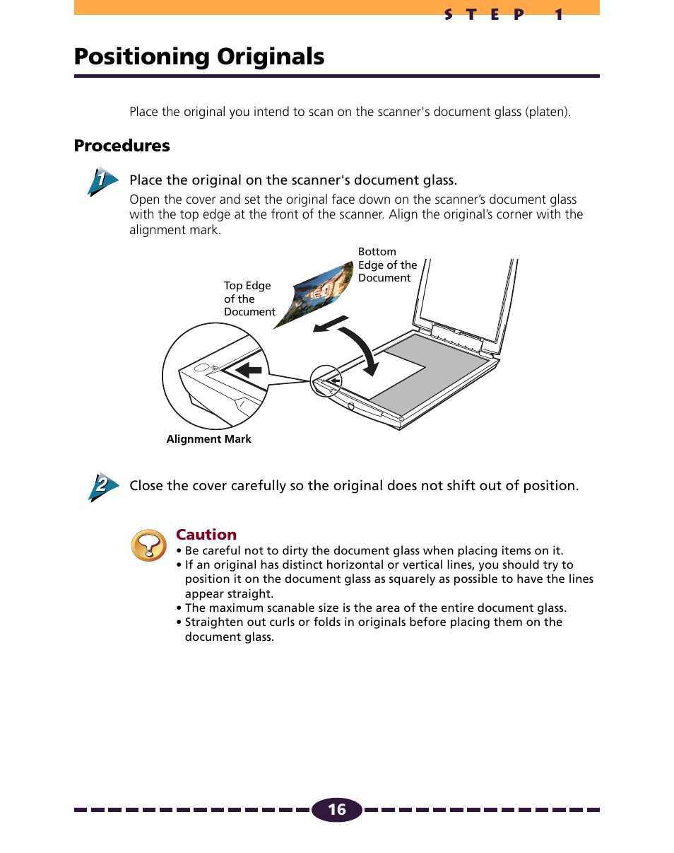 Positioning originals, P. 16, Procedures | Canon N650U User Manual | Page 16 / 67