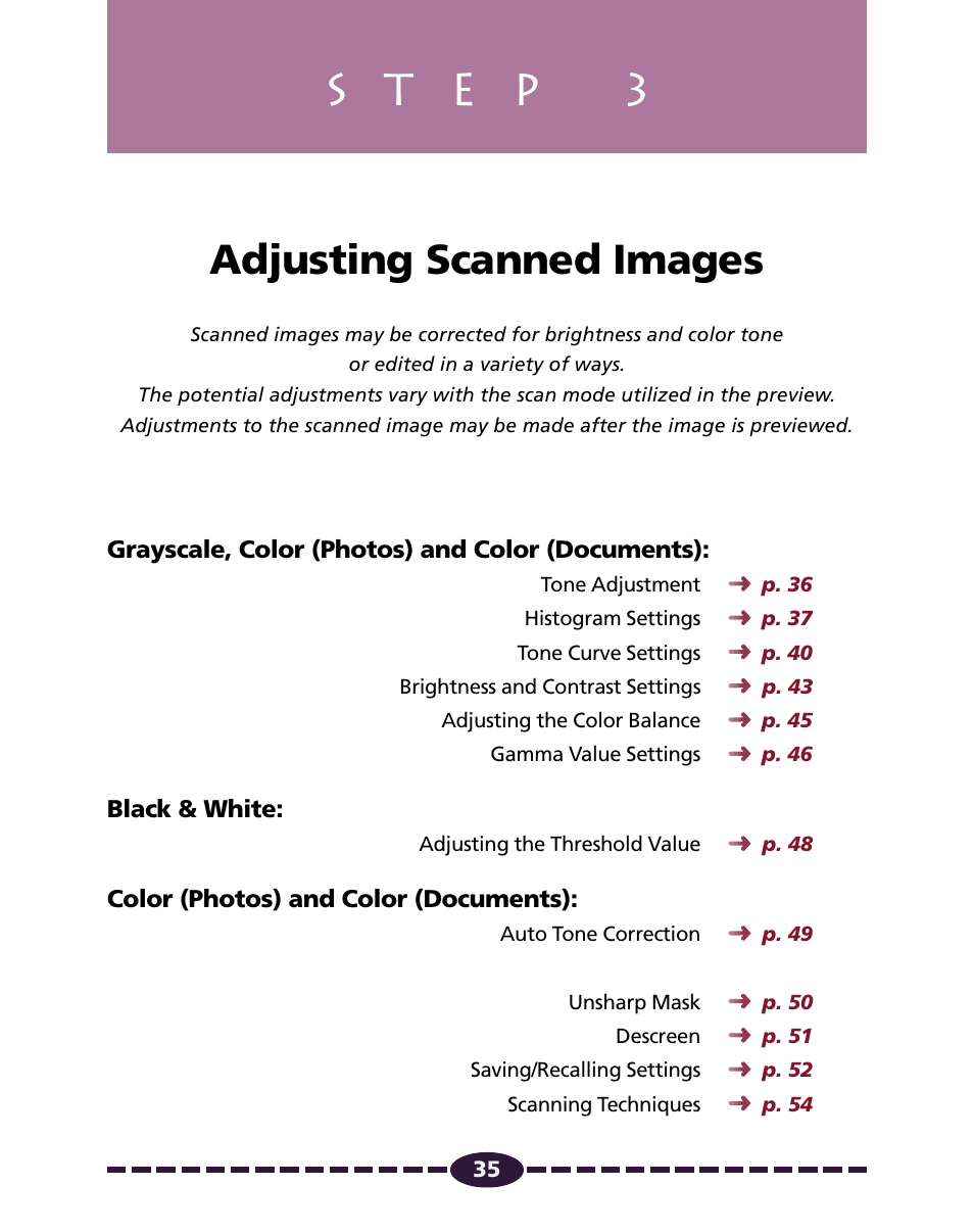 Step 3 adjusting scanned images, P. 35, Adjusting scanned images | Canon N650U User Manual | Page 35 / 67