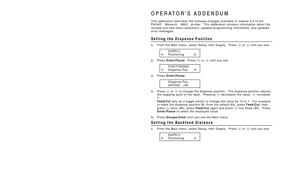 Avery Dennison 9850 Addendum Version 3.5 User Manual | 4 pages