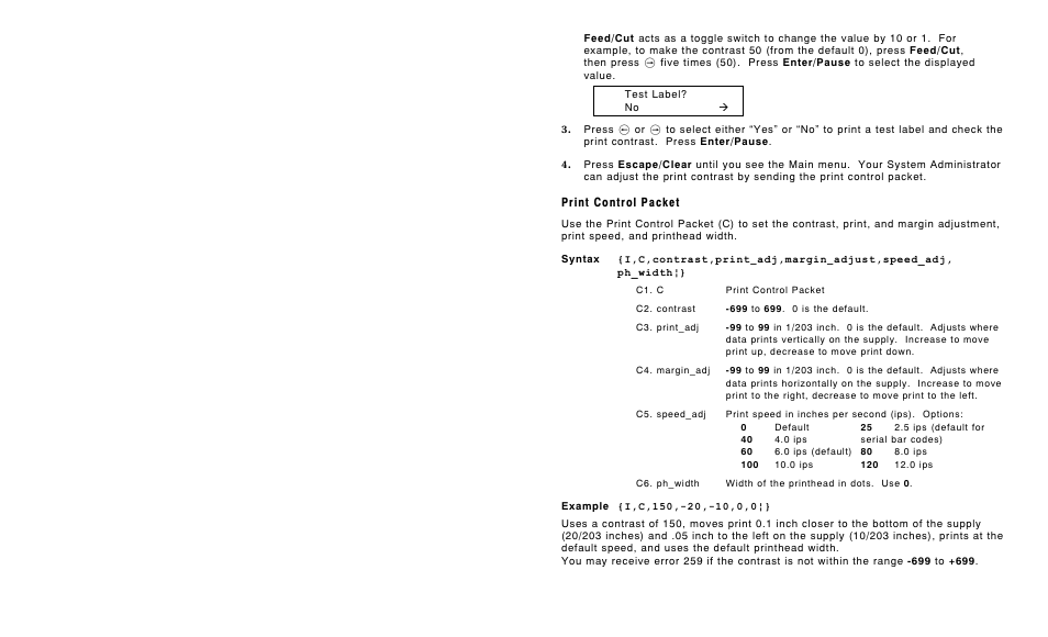 Print control packet | Avery Dennison 9850 Addendum Version 3.5 User Manual | Page 3 / 4