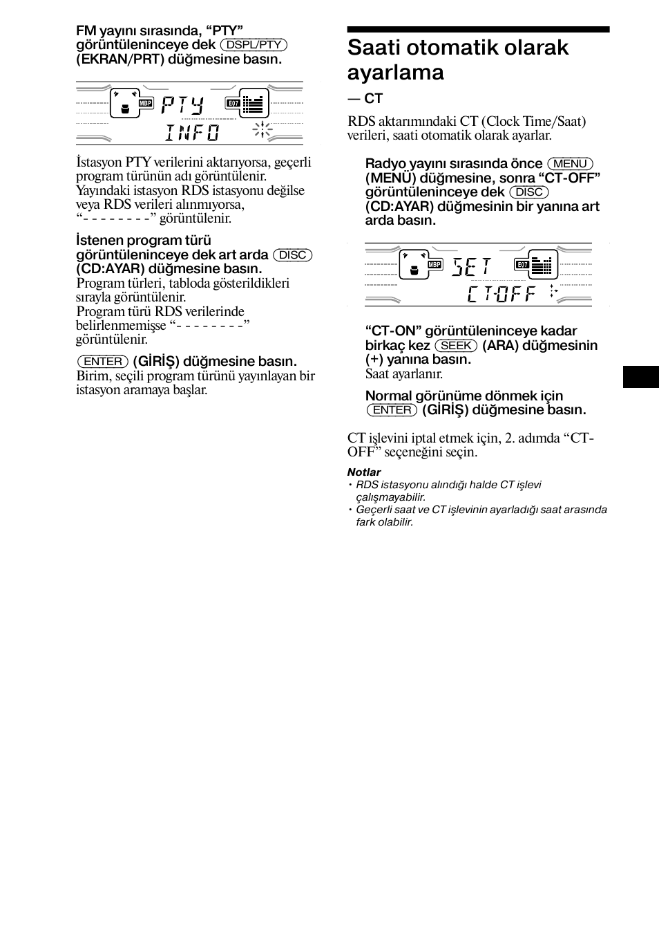 Saati otomatik olarak ayarlama, Sayfa 15 | Sony XR-CA800 User Manual | Page 103 / 150