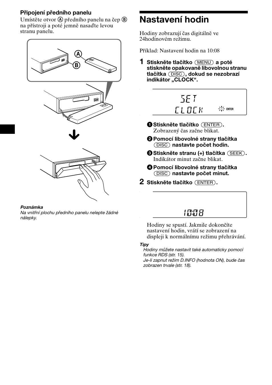 Nastavení hodin, Automatyczne kodowanie stacji nadawczych w pamiêci | Sony XR-CA800 User Manual | Page 36 / 150