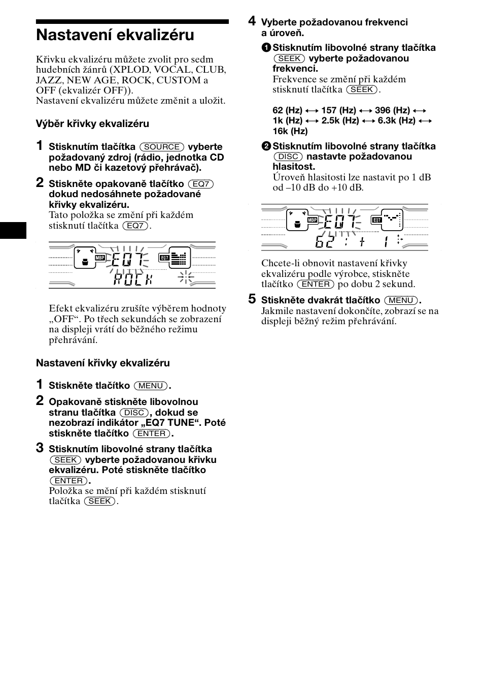 Nastavení ekvalizéru, 20 nastavení ekvalizéru | Sony XR-CA800 User Manual | Page 48 / 150