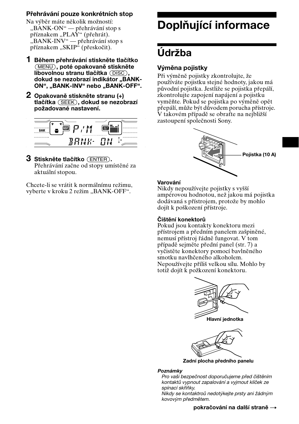 Doplòující informace, Údr½ba, Doplňující informace | Údržba | Sony XR-CA800 User Manual | Page 53 / 150