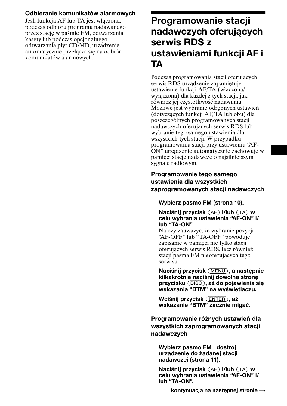 Dostrajanie urządzenia do stacji | Sony XR-CA800 User Manual | Page 71 / 150