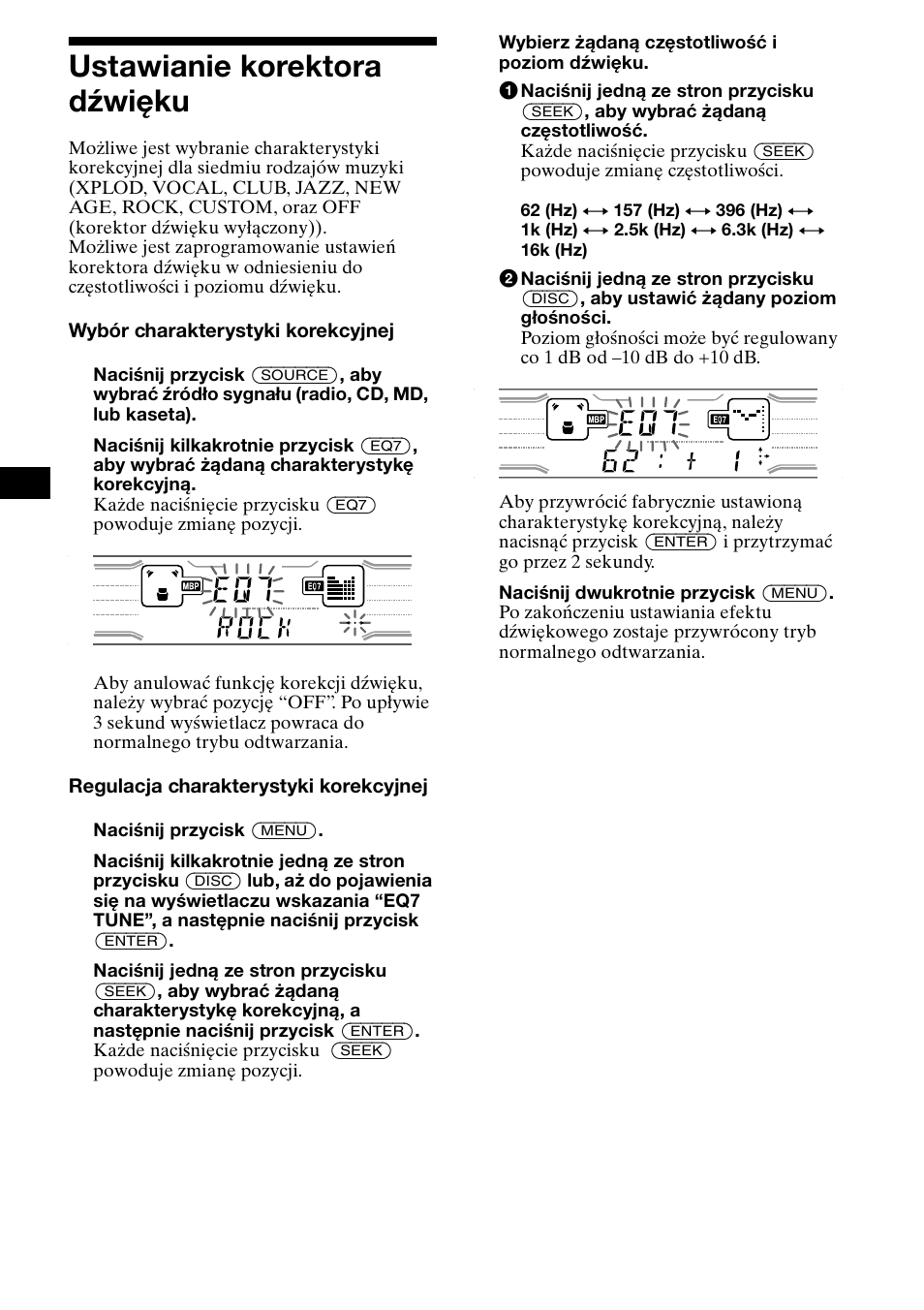 Ustawianie korektora dÿwiêku, 22 ustawianie korektora dźwięku | Sony XR-CA800 User Manual | Page 78 / 150