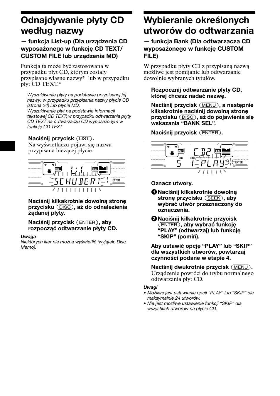 Odnajdywanie p¸yty cd wed¸ug nazwy, Wybieranie okreœlonych utworów do odtwarzania, Funkcja list-up | Wybieranie określonych utworów do, Odtwarzania — funkcja bank, 26 odnajdywanie płyty cd według nazwy, Wybieranie określonych utworów do odtwarzania | Sony XR-CA800 User Manual | Page 82 / 150