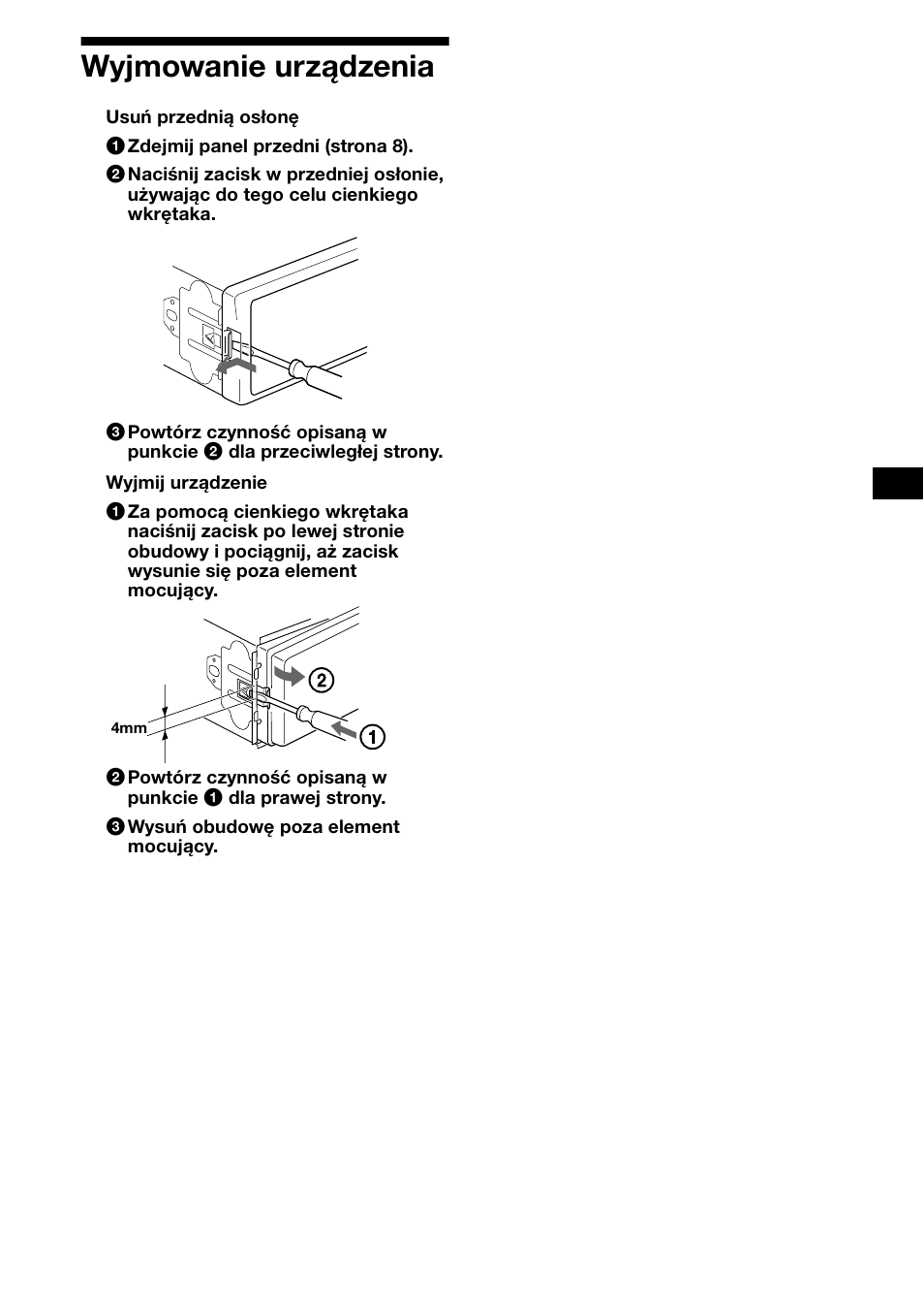 Wyjmowanie urz¶dzenia, Dane techniczne, 29 wyjmowanie urządzenia | Sony XR-CA800 User Manual | Page 85 / 150