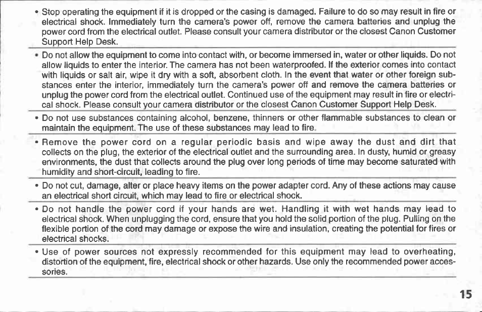 Safety precautions | Canon A100 User Manual | Page 15 / 164