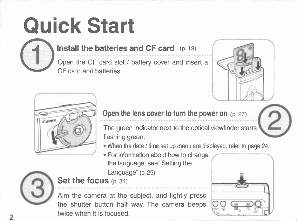 Quick start | Canon A100 User Manual | Page 2 / 164