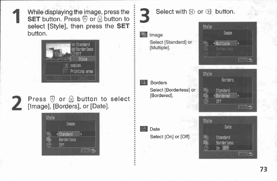 Switching between autofocus modes, In the [rec.] menu, select (aiaf), Press {<) or 0 button to select [on] or [off | Press the menu button | Canon A100 User Manual | Page 73 / 164