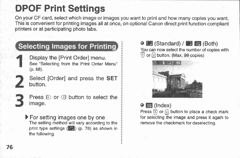 Switching between photo effect modes, Press © or 0 button to select the, Photo effect | Press the set button | Canon A100 User Manual | Page 76 / 164