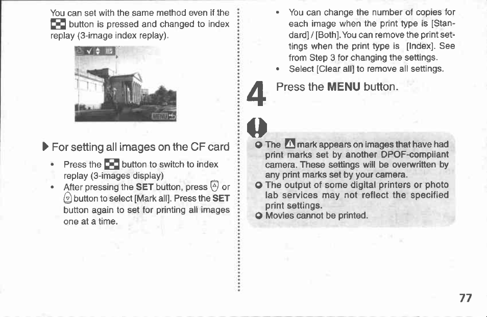 In the [rec.] menu, select (iso speed), Press e) or 0 button to select the iso speed, Press the menu button | Changing the iso speed | Canon A100 User Manual | Page 77 / 164
