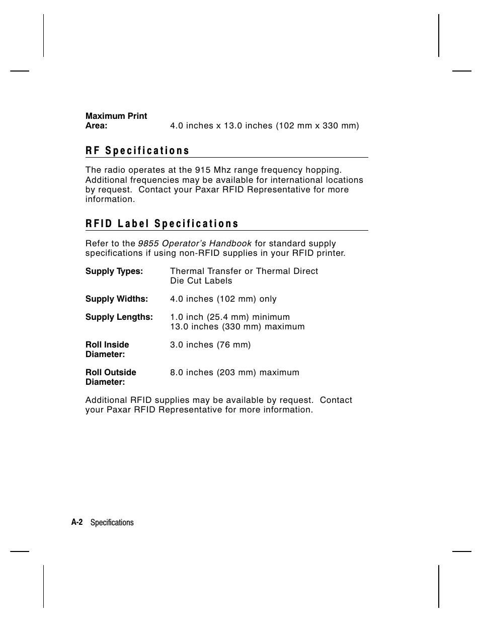 Paxar Monarch 9855 RFID Printer User Manual | Page 110 / 124