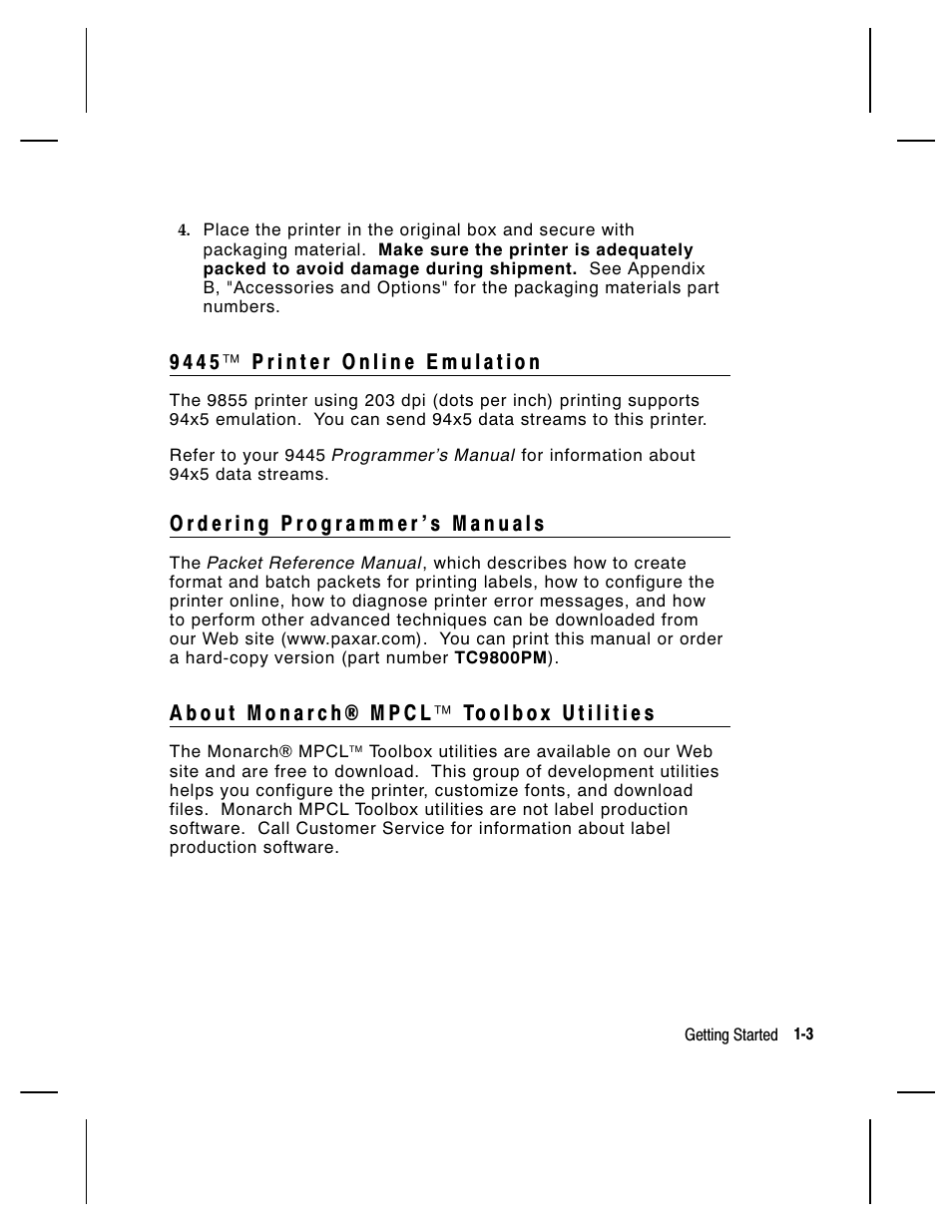 Paxar Monarch 9855 RFID Printer User Manual | Page 13 / 124