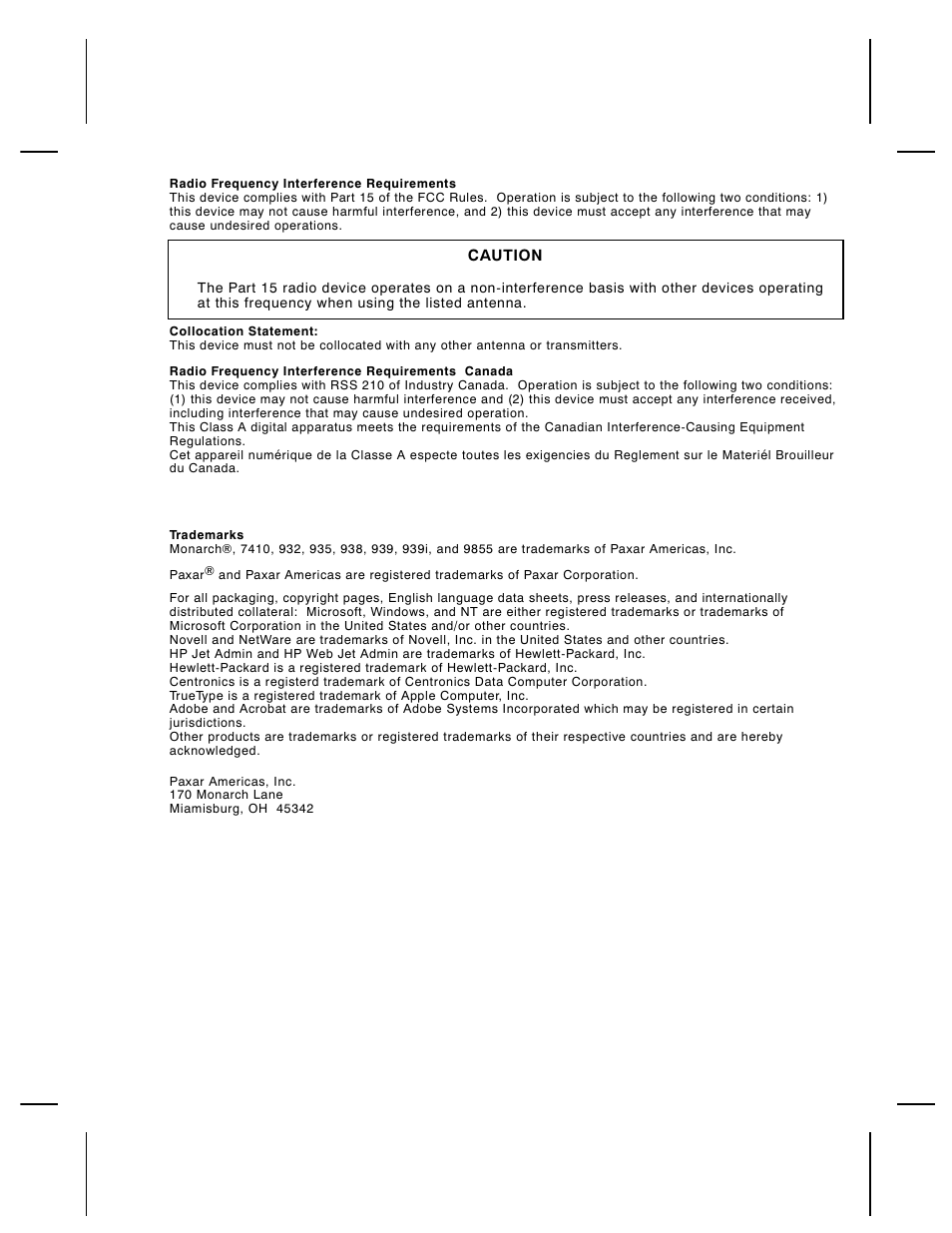 Paxar Monarch 9855 RFID Printer User Manual | Page 3 / 124