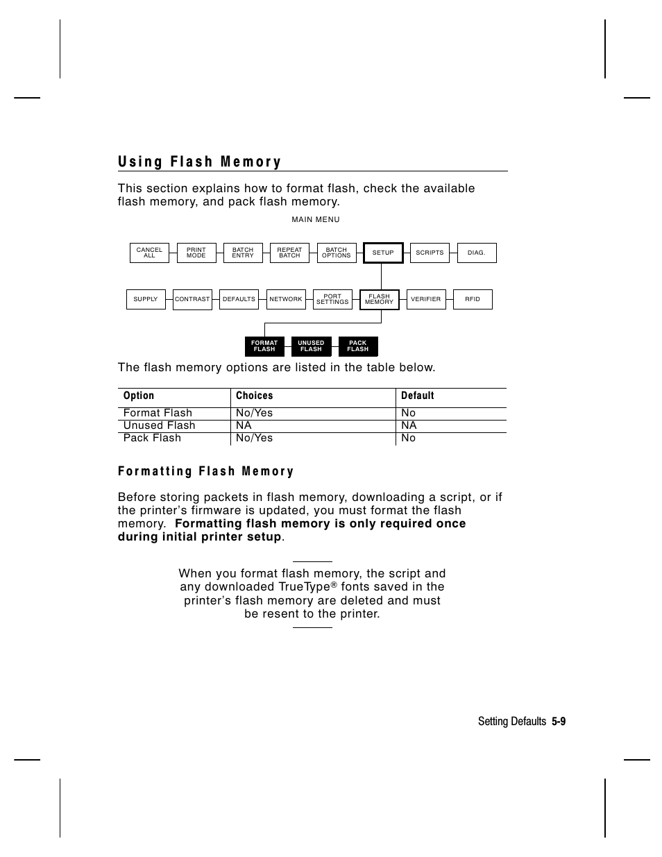 Setting defaults 5-9 | Paxar Monarch 9855 RFID Printer User Manual | Page 59 / 124