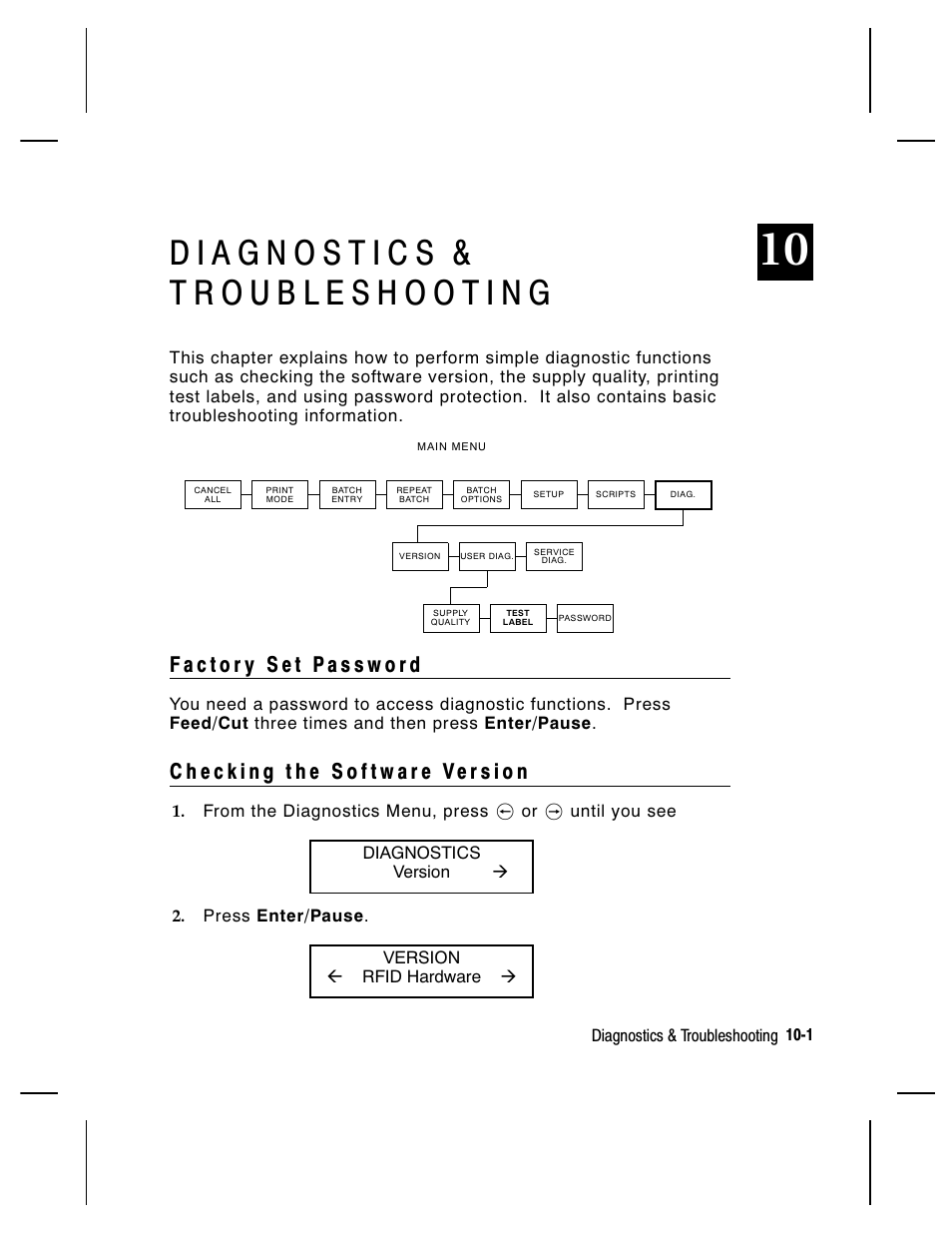 Diagnostics & troubleshooting 10-1 | Paxar Monarch 9855 RFID Printer User Manual | Page 97 / 124