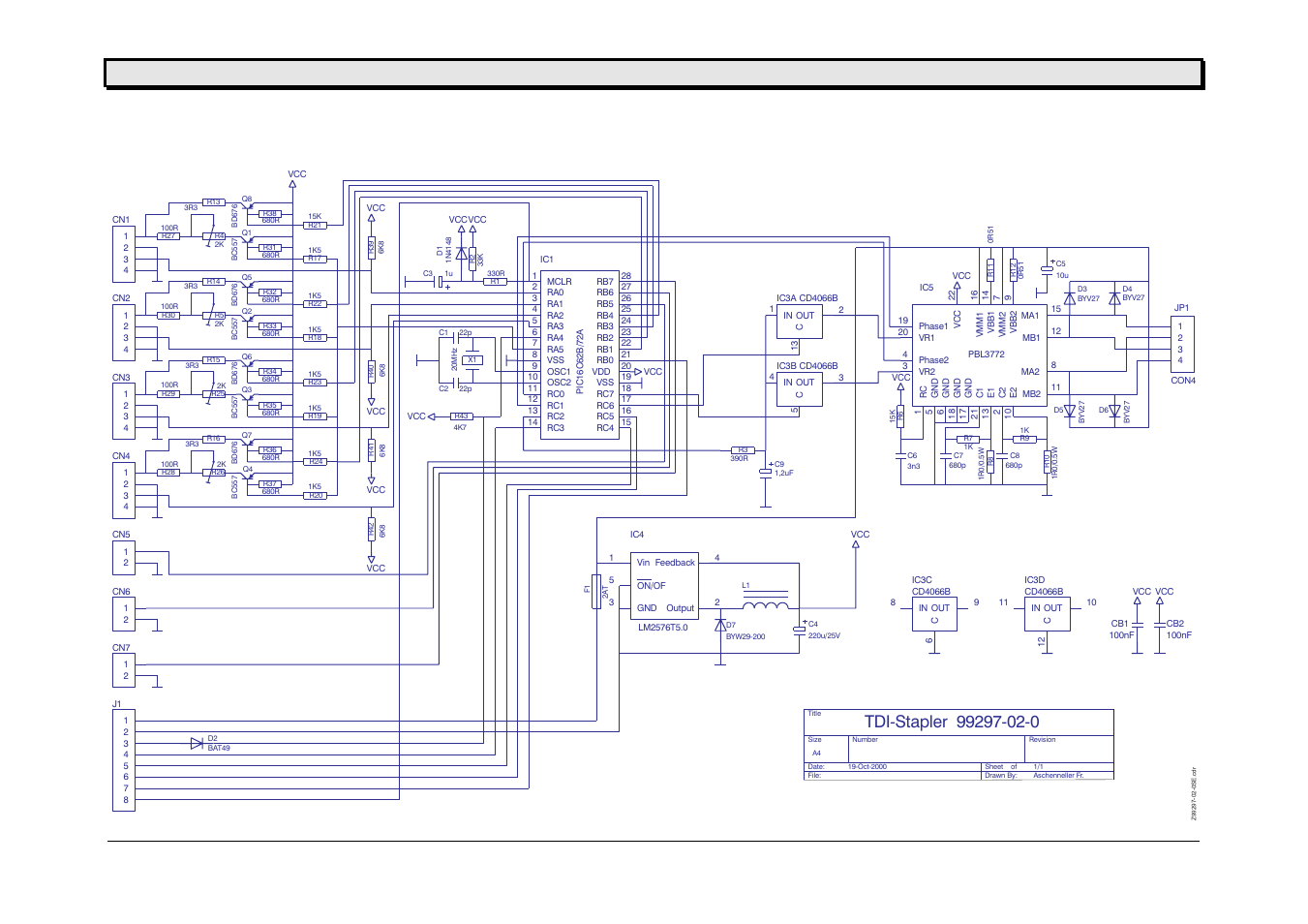 Circuit diagram cpu board, User / service manual power stacker | Avery Dennison Stacker User Manual | Page 27 / 39