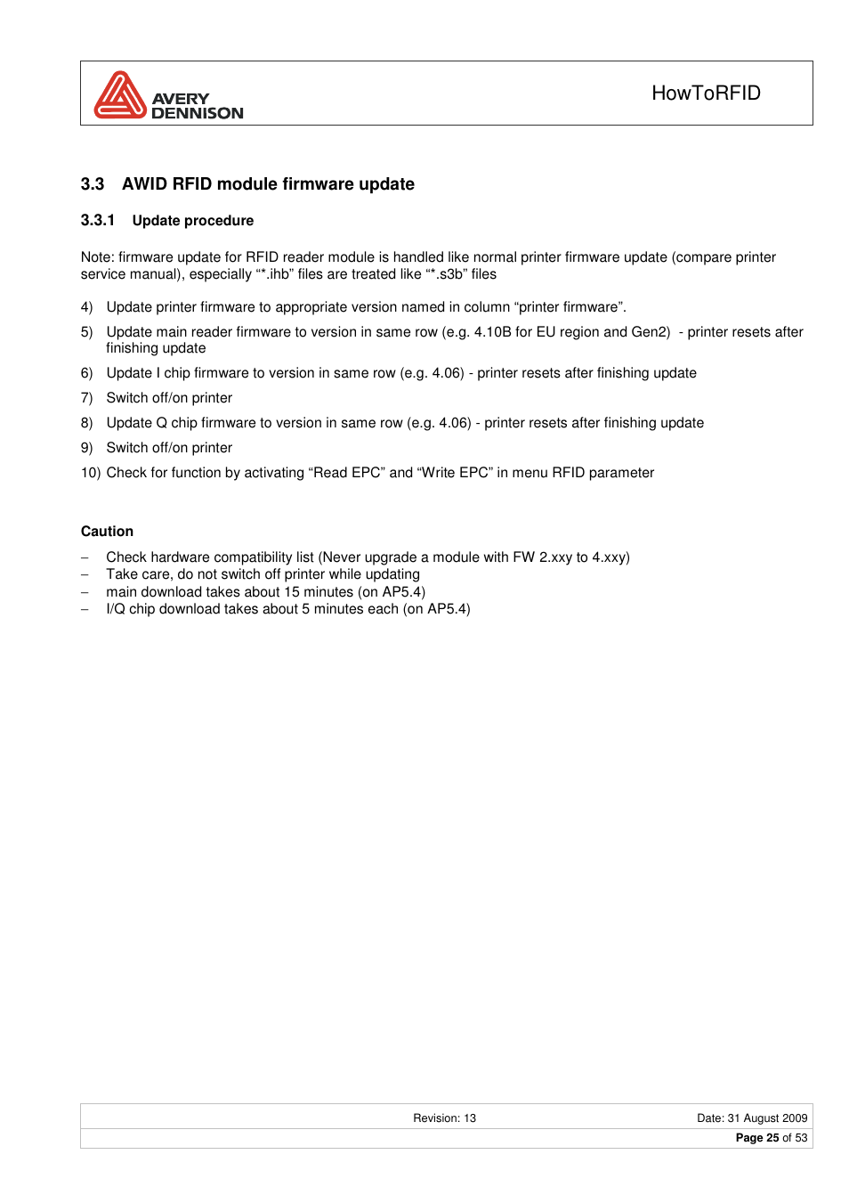 Howtorfid, 3 awid rfid module firmware update | Avery Dennison RFID User Manual | Page 25 / 53