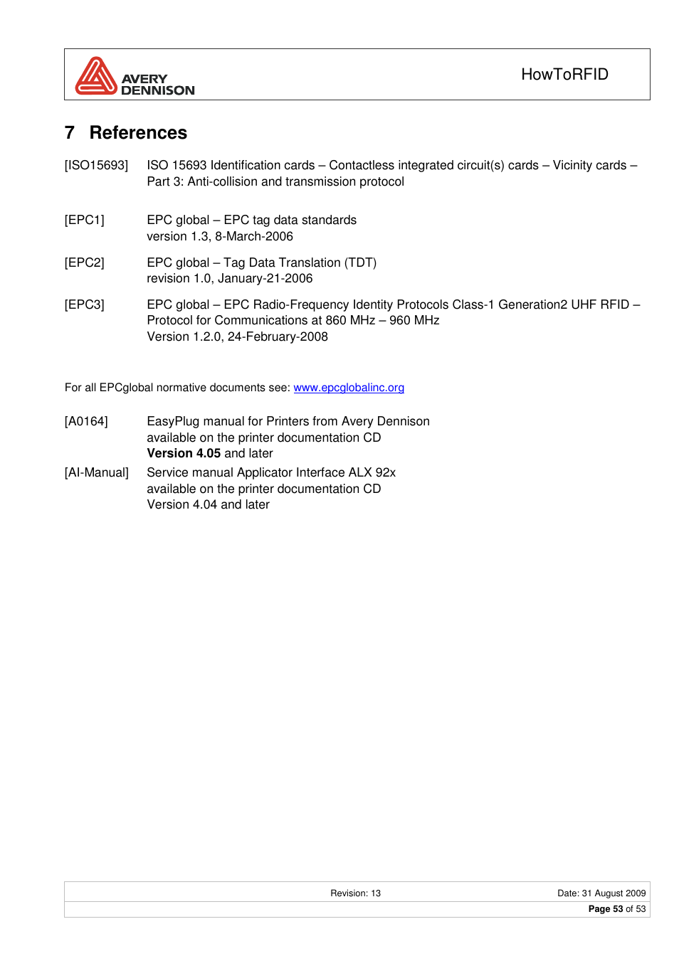 7 references, Howtorfid | Avery Dennison RFID User Manual | Page 53 / 53