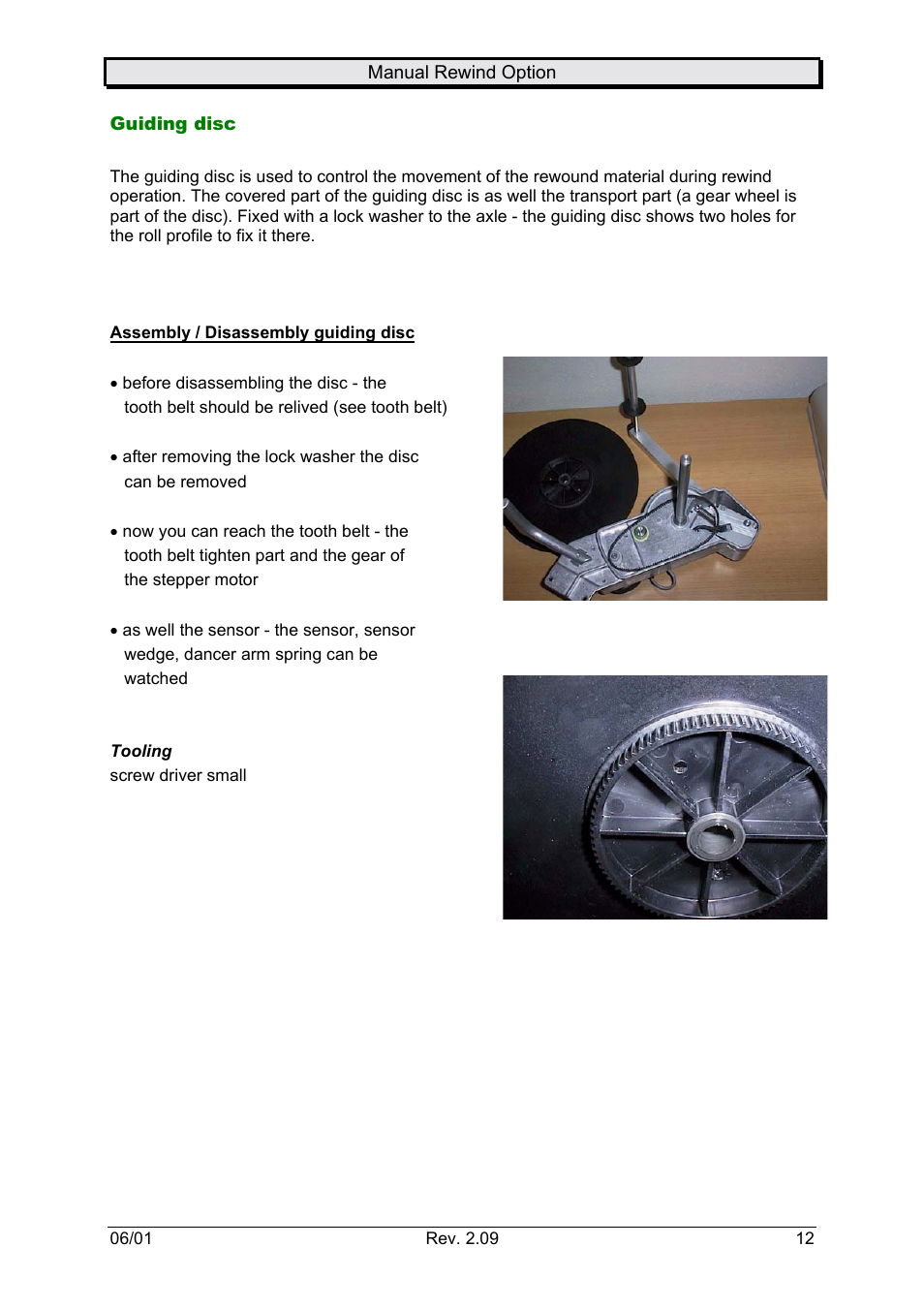 Guiding disc | Avery Dennison Rewinder User Manual | Page 12 / 35