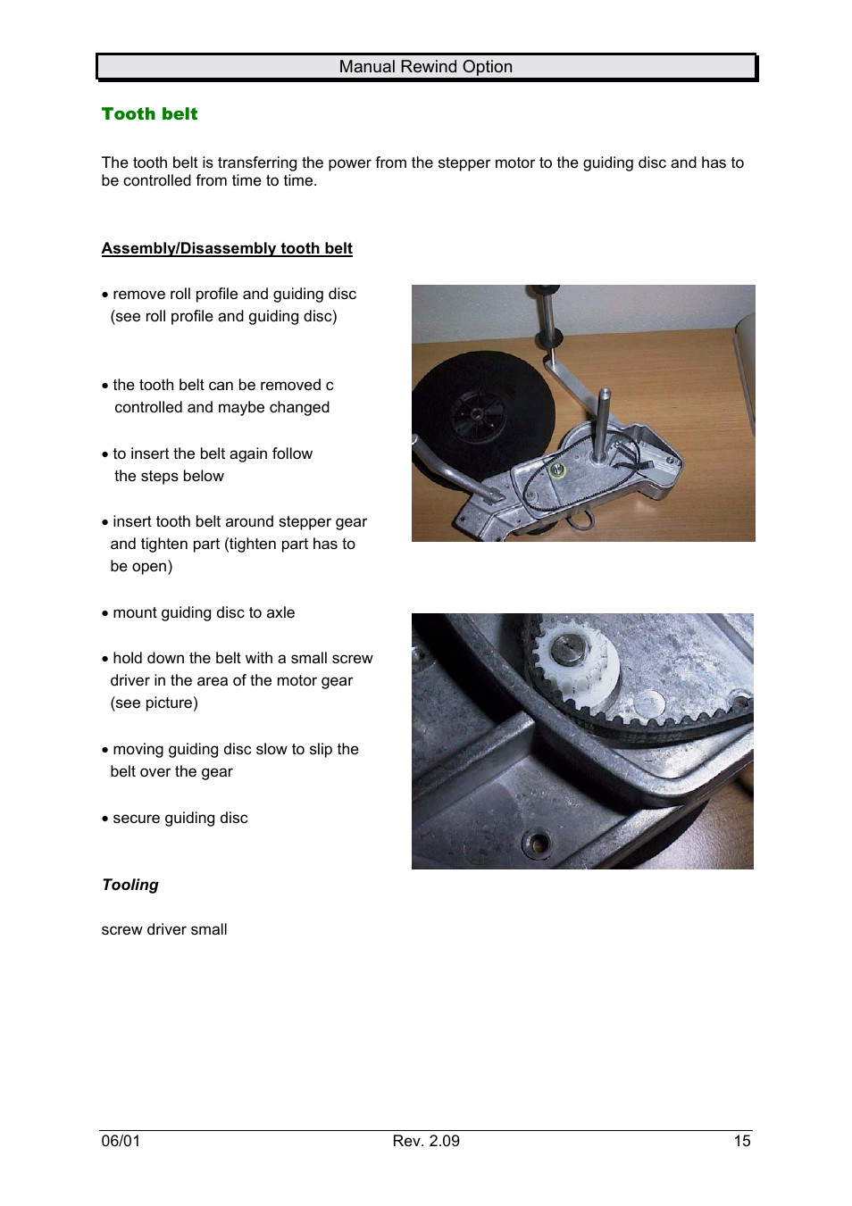 Tooth belt | Avery Dennison Rewinder User Manual | Page 15 / 35