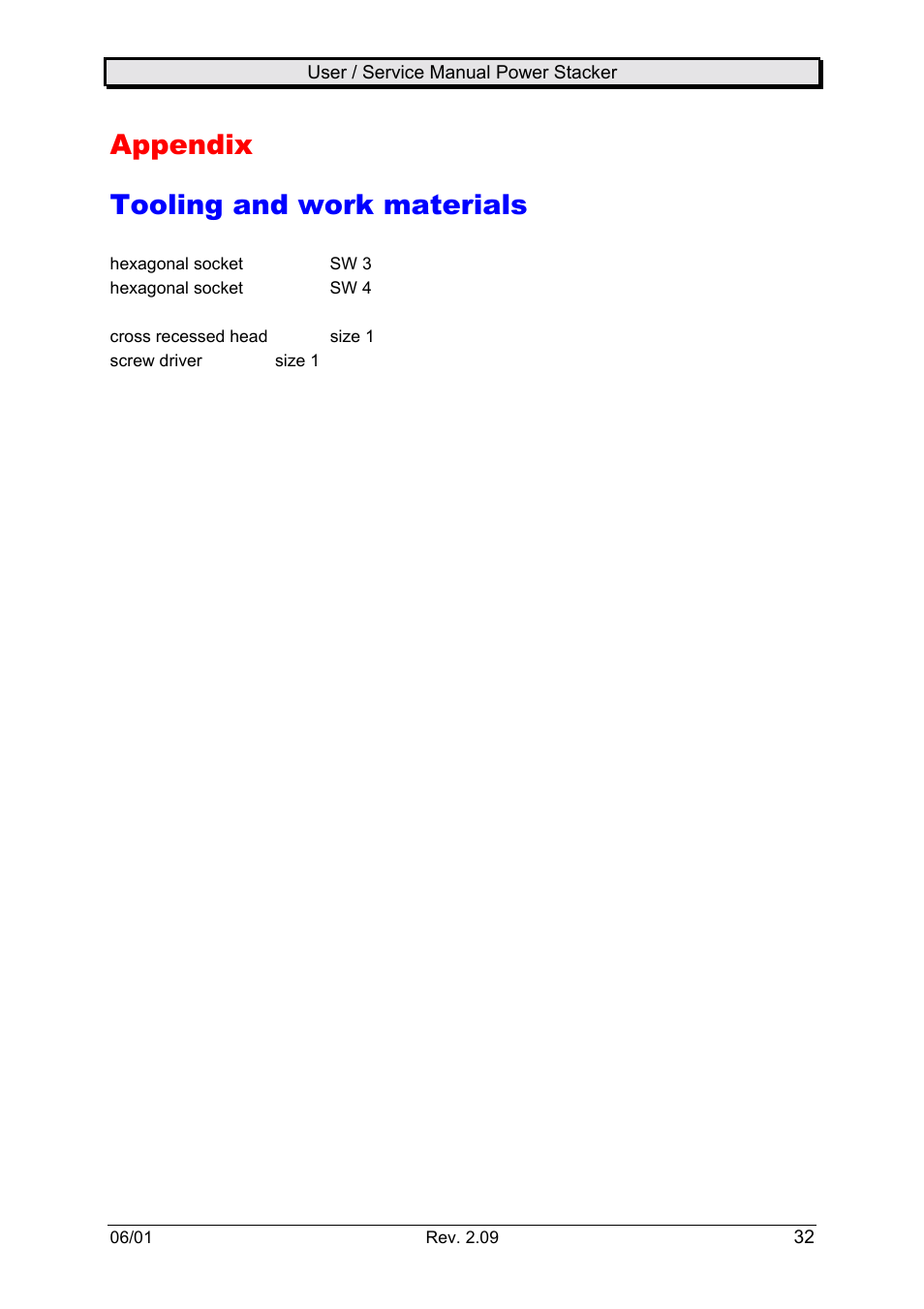 Appendix, Tooling and work materials, Appendix tooling and work materials | Avery Dennison Rewinder User Manual | Page 32 / 35