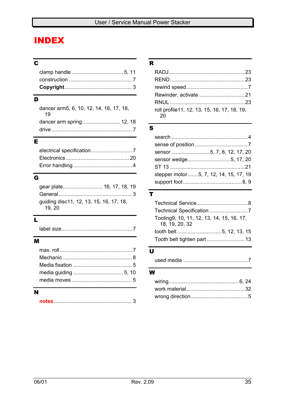 Index | Avery Dennison Rewinder User Manual | Page 35 / 35