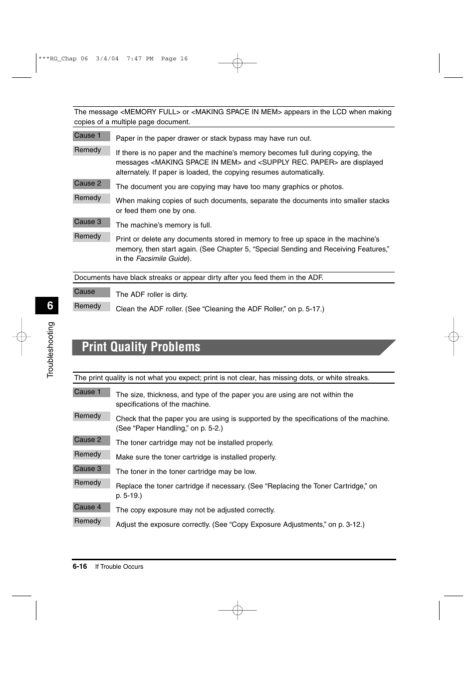 Print quality problems | Canon IMAGERUNNER 1670F User Manual | Page 117 / 134