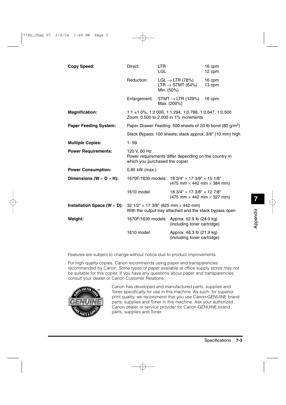 Canon IMAGERUNNER 1670F User Manual | Page 126 / 134