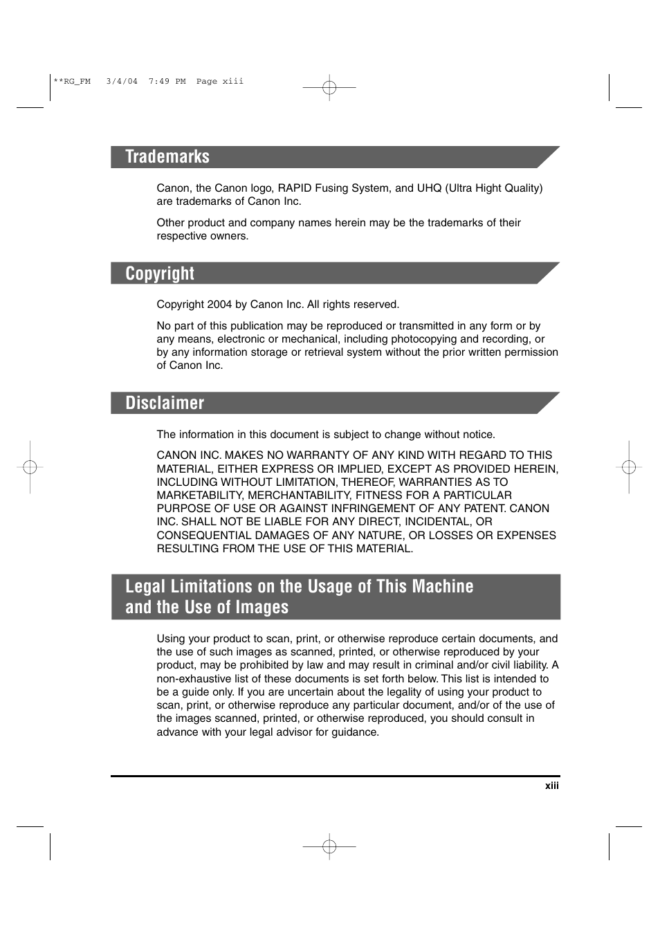 Trademarks, Copyright, Disclaimer | Canon IMAGERUNNER 1670F User Manual | Page 14 / 134