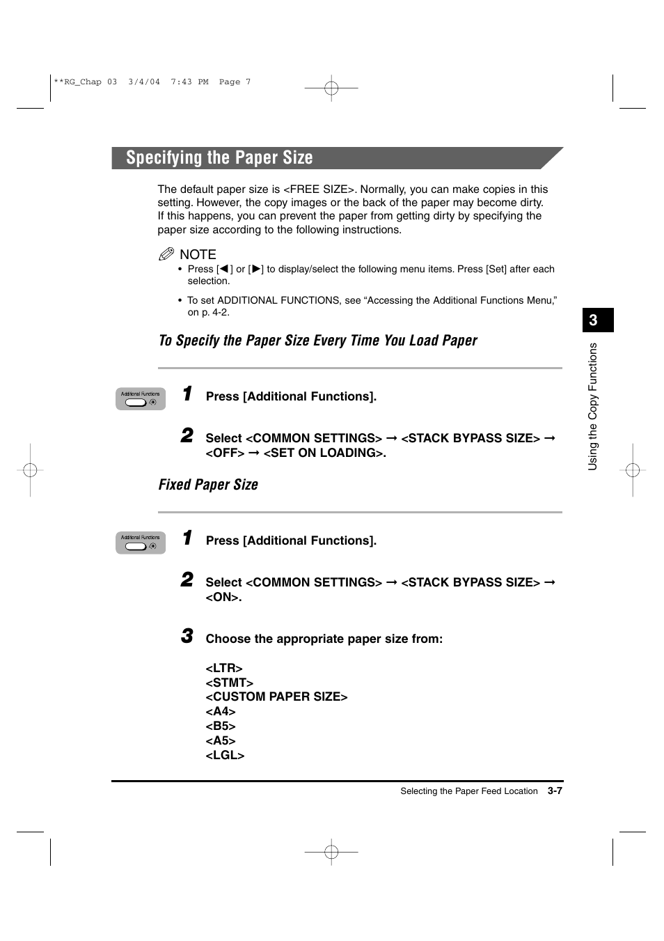Specifying the paper size | Canon IMAGERUNNER 1670F User Manual | Page 48 / 134