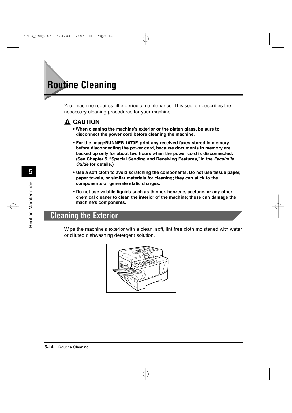 Routine cleaning, Cleaning the exterior | Canon IMAGERUNNER 1670F User Manual | Page 91 / 134