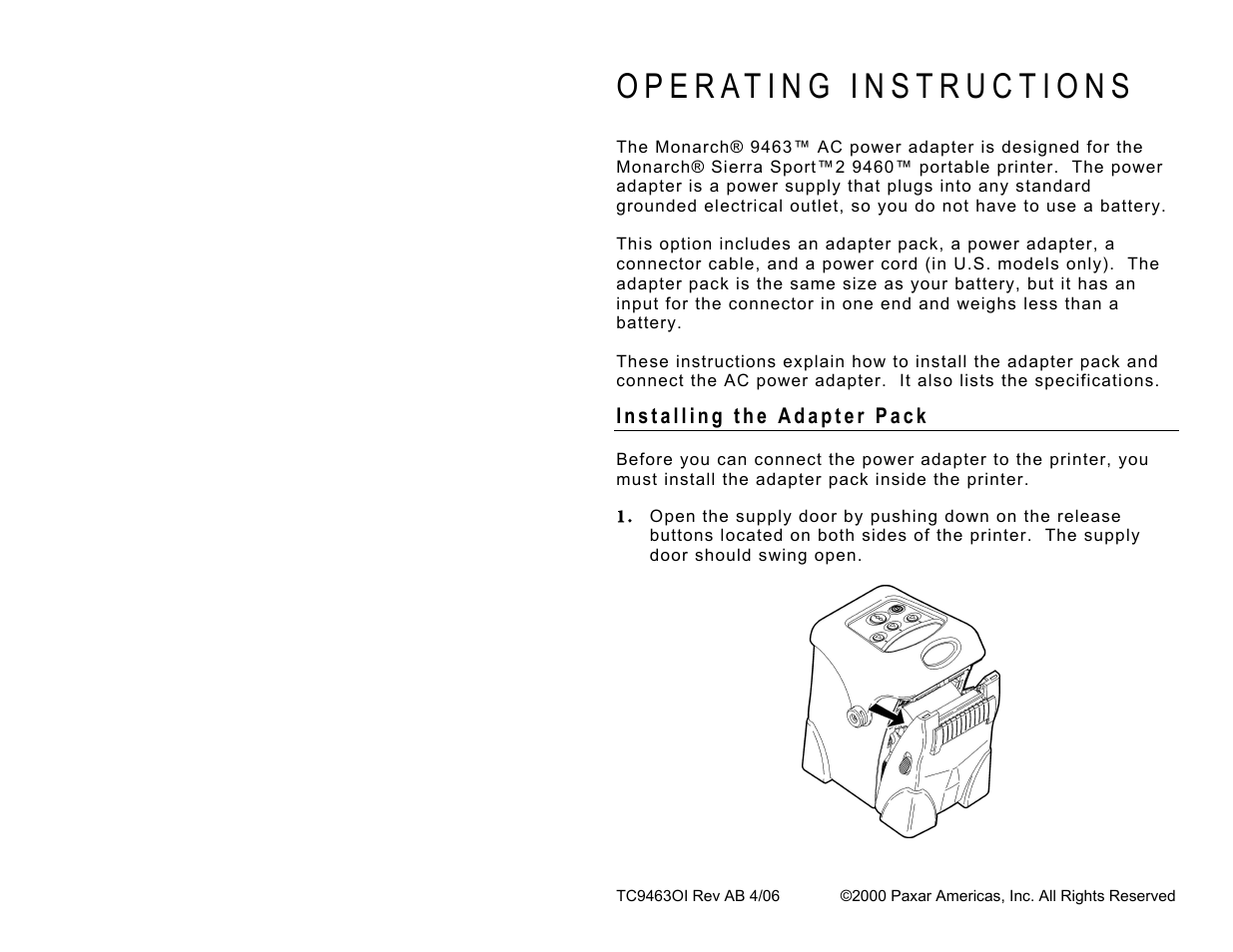 Avery Dennison Sierra Sport3 9433 AC Power Adapter User Manual | 4 pages