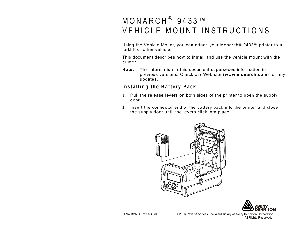 Avery Dennison Sierra Sport3 9433 Vehicle Mount User Manual | 10 pages