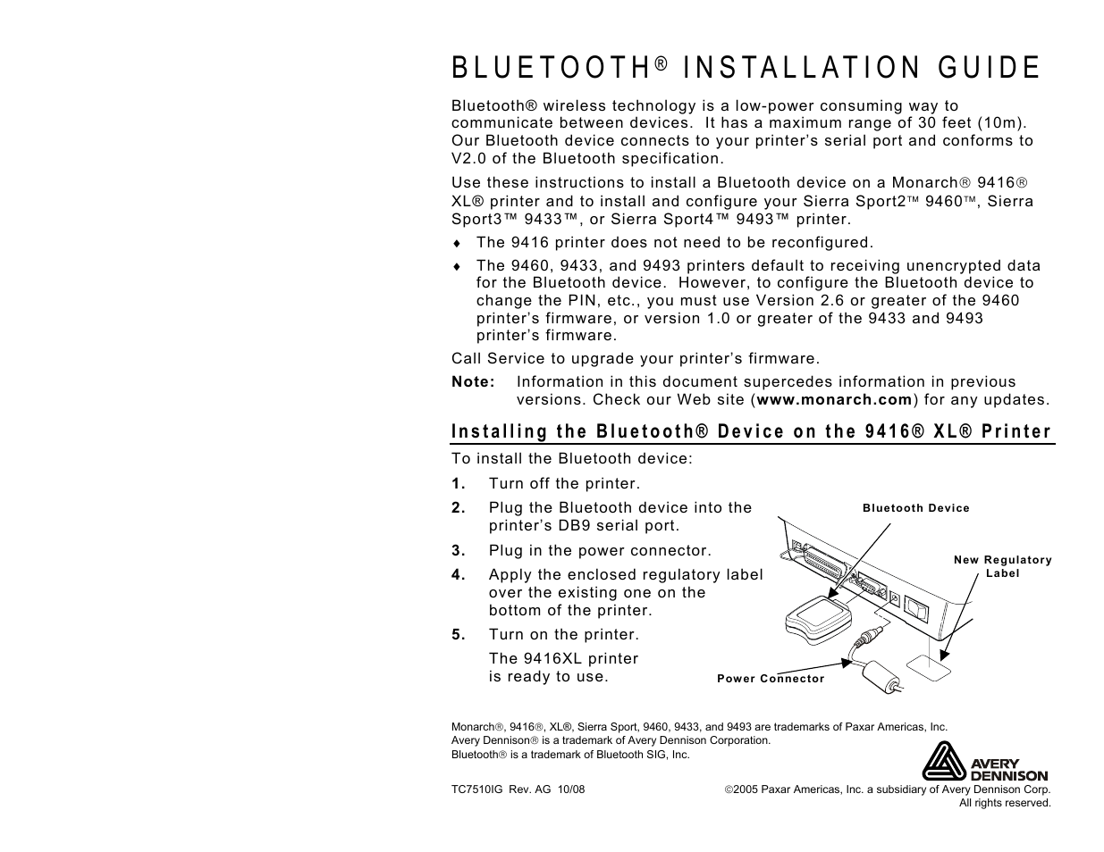 Avery Dennison Sierra Sport3 9433 Bluetooth User Manual | 12 pages