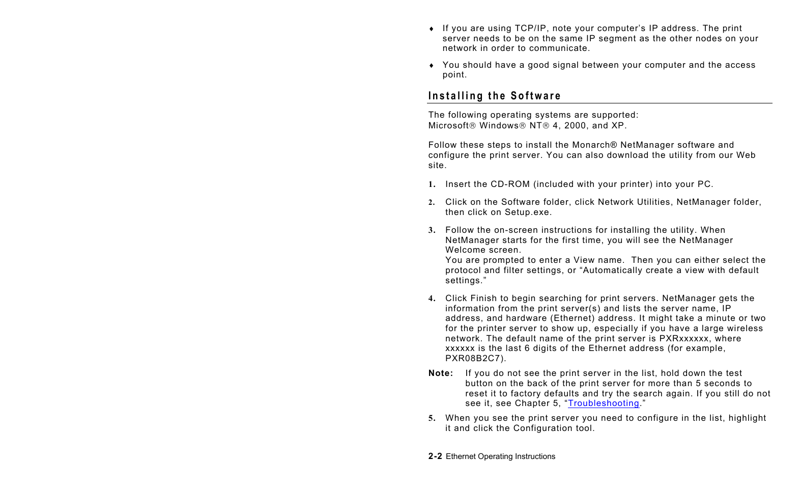 Installing the software, Installing the software -2 | Avery Dennison 7411 Print Server User Manual | Page 14 / 84