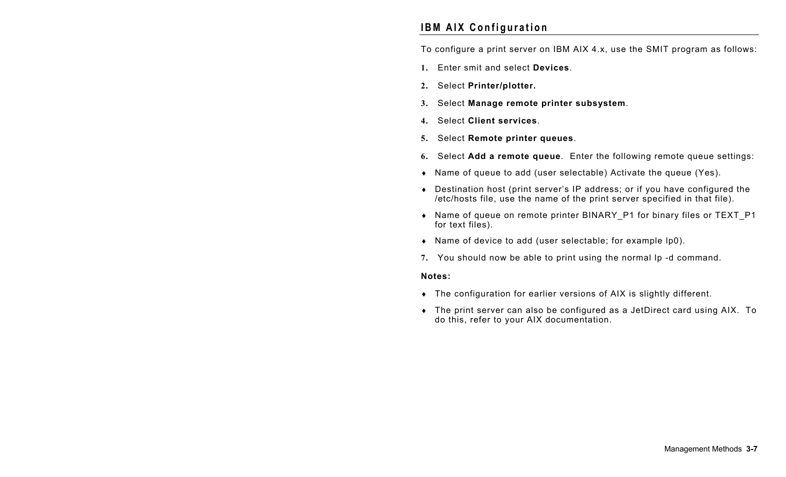 Ibm aix configuration, Ibm aix configuration -7 | Avery Dennison 7411 Print Server User Manual | Page 23 / 84