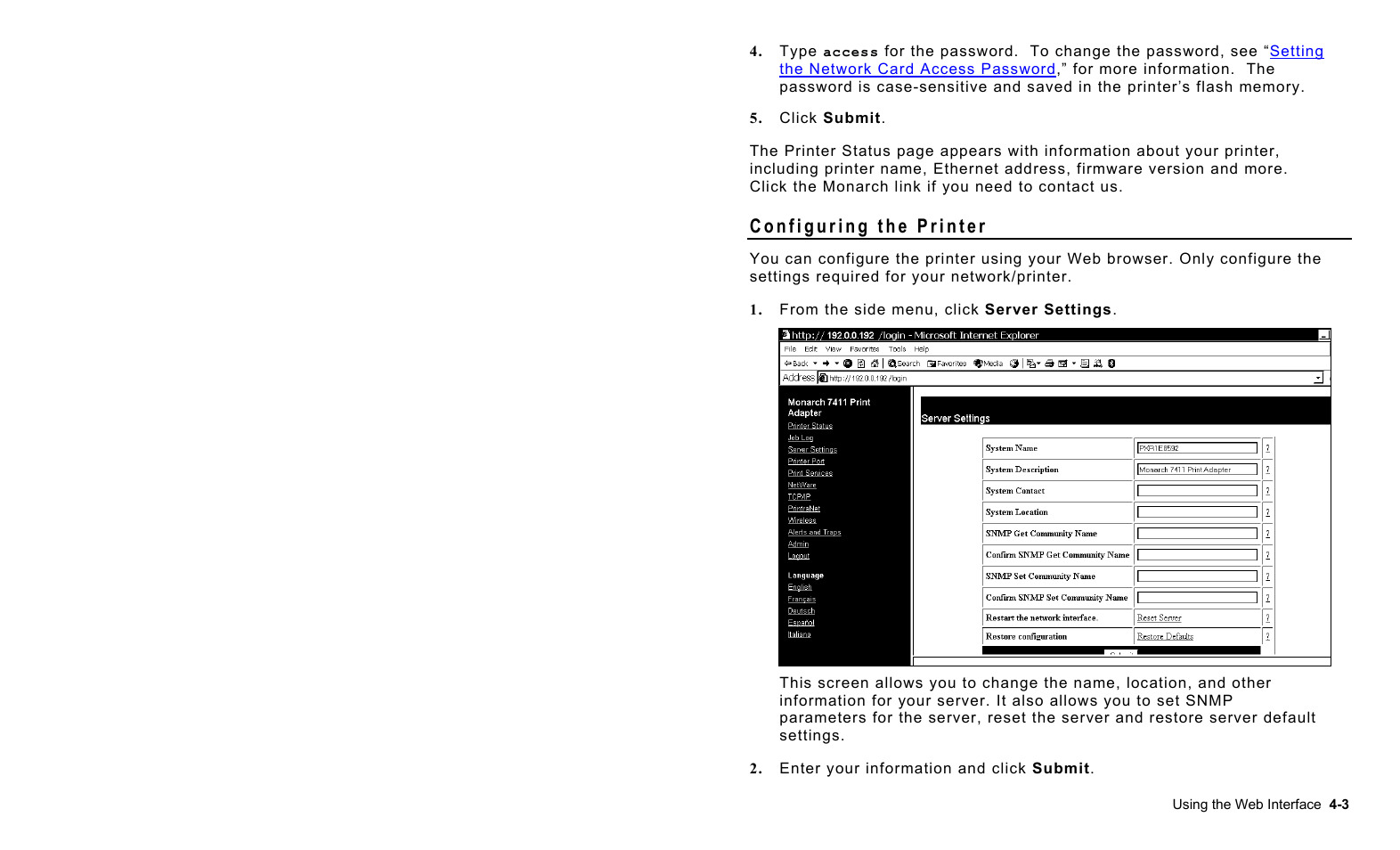 Configuring the printer, Configuring the printer -3 | Avery Dennison 7411 Print Server User Manual | Page 27 / 84