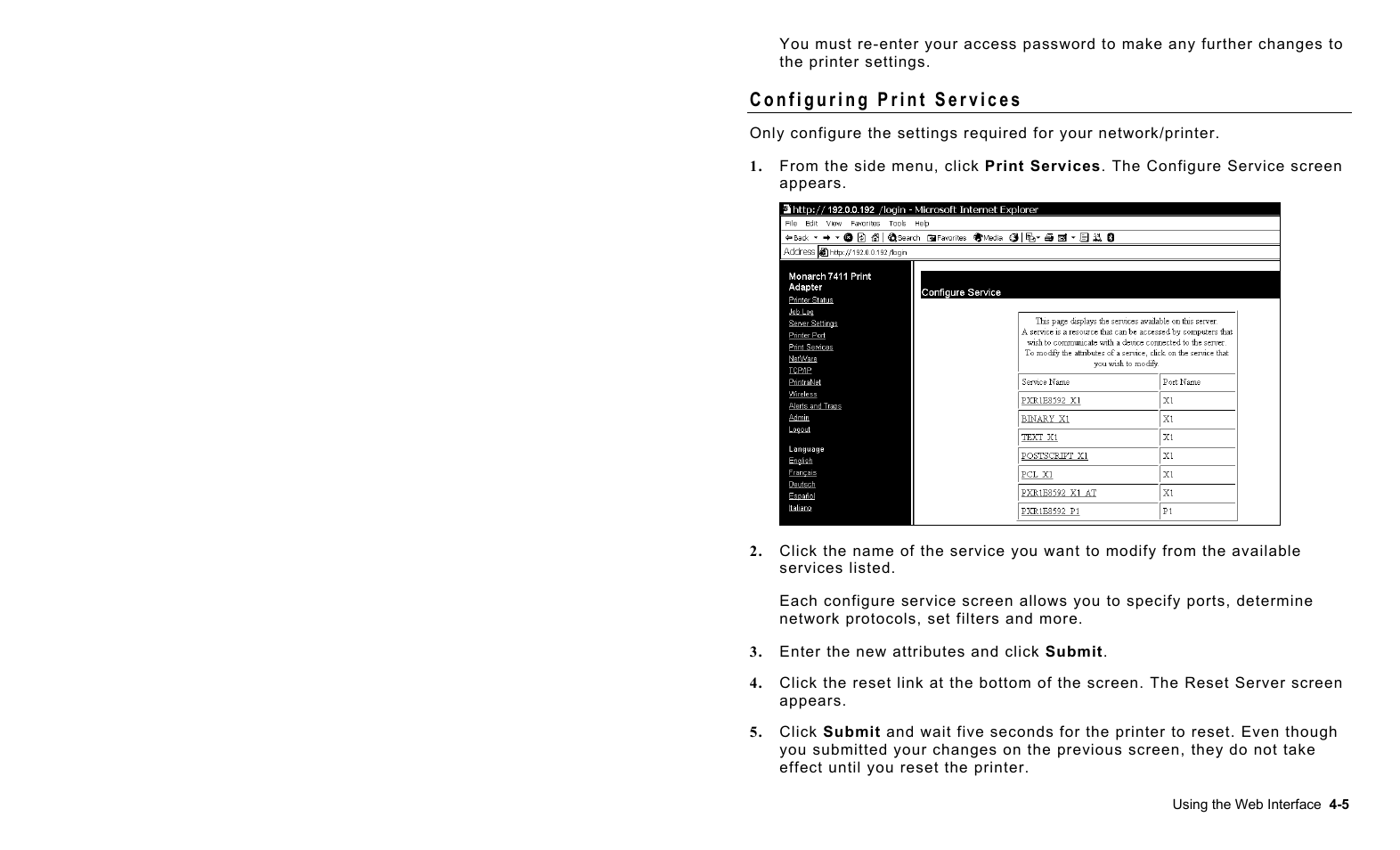 Configuring print services, Configuring print services -5 | Avery Dennison 7411 Print Server User Manual | Page 29 / 84