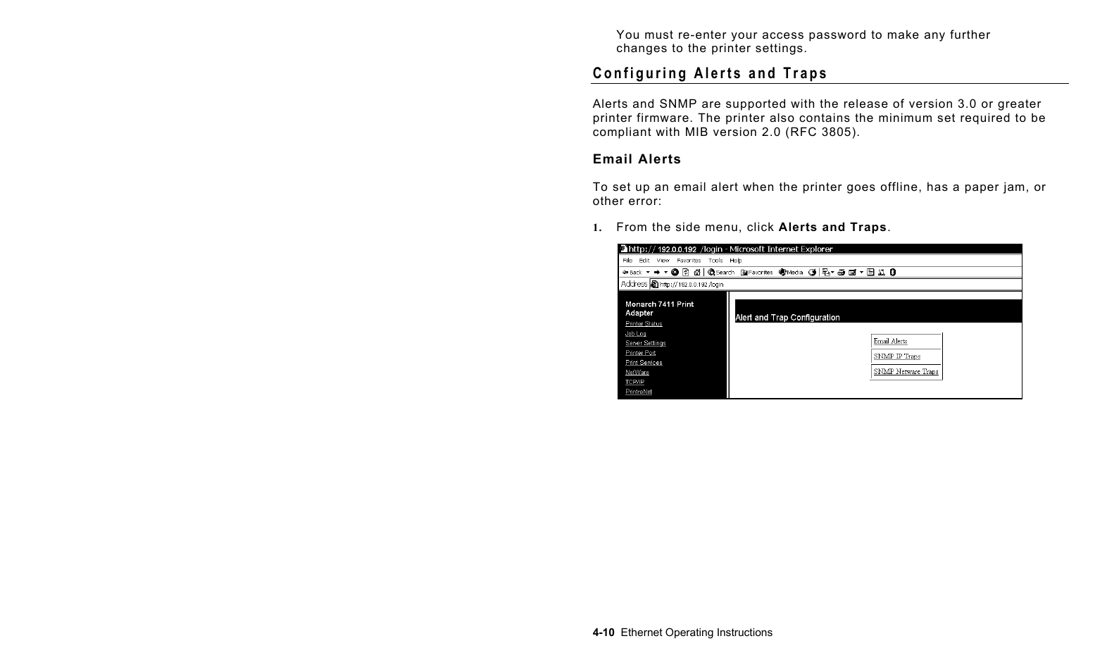 Configuring alerts and traps, Configuring alerts and traps -10 | Avery Dennison 7411 Print Server User Manual | Page 34 / 84